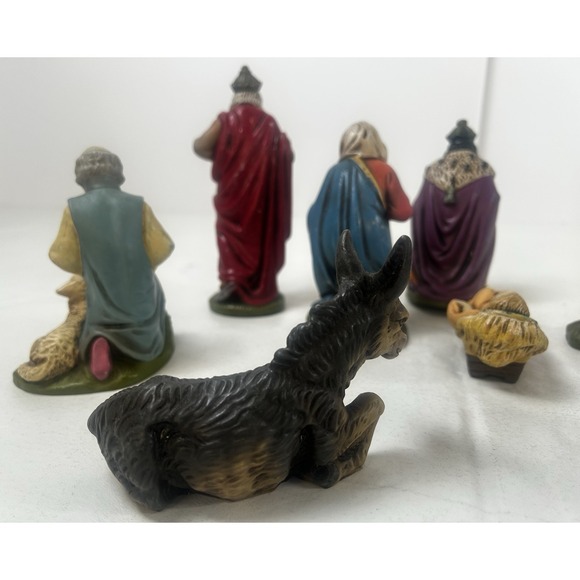 Vintage 9 Piece German Nativity Scene Figures Plastic Hand Painted - Picture 6 of 16
